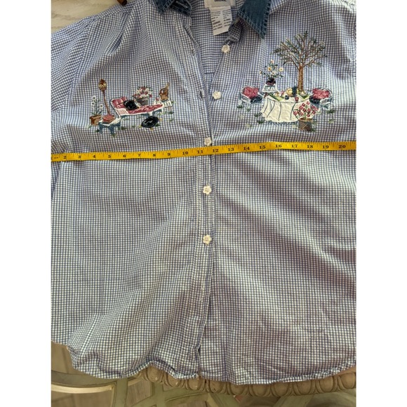 Solutions Original Vintage Embroidered Gingham Button Down CottageCore Size XL - Picture 8 of 10